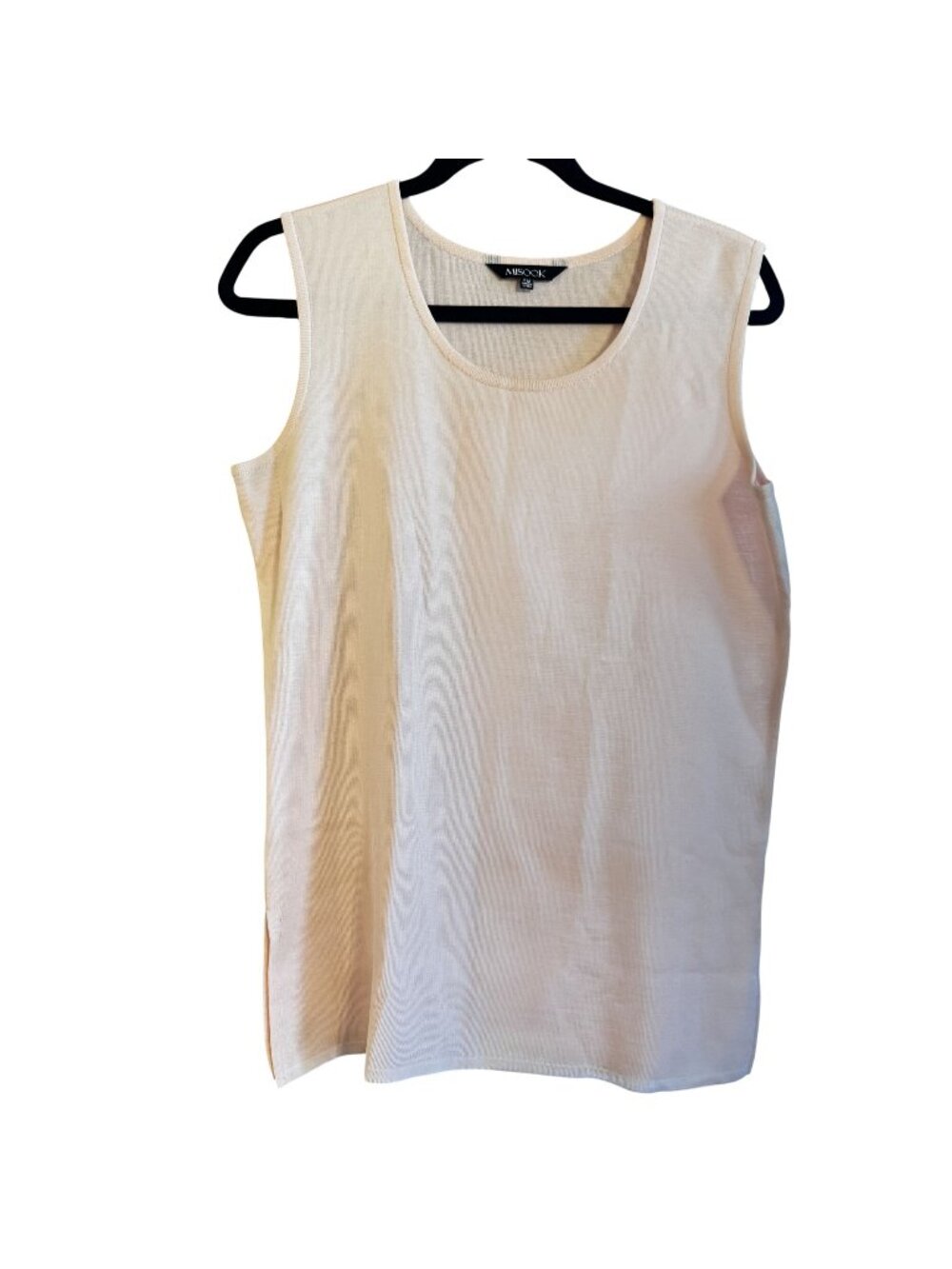 Misook Sleeveless Knit Tunic Beige Lightweight Classic Layering Piece PM